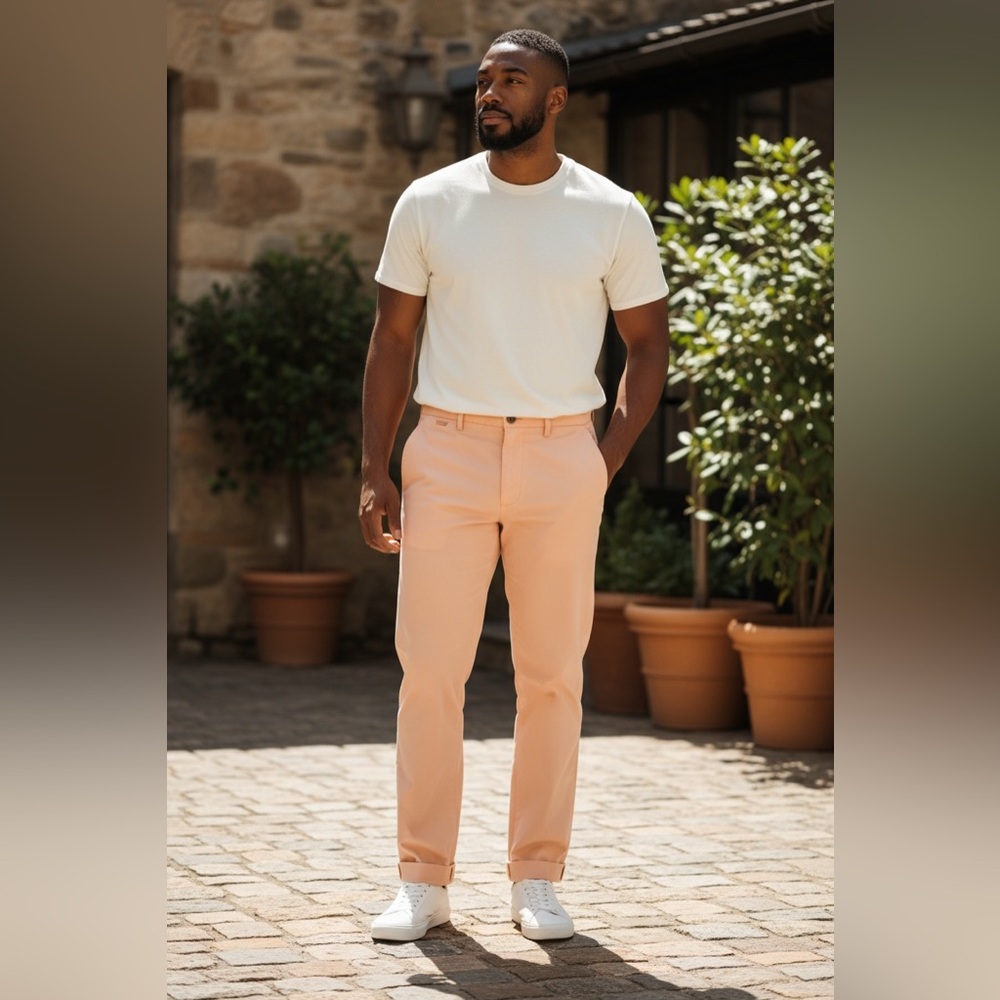 Zanella for Andrisen Morton Peach Salmon Tailored Chinos Mens 36 Cotton Italy